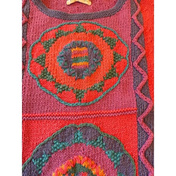 Colorful Hand-Knitted Sweater Embroidered Circular Patterns Segrets Sun Prints M - Picture 3 of 8
